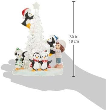 Decor Precious Moments Light Up Figurine | Tree-mendous Fun Girl with Penguins | LED Lighted Resin/Acrylic Tabletop Christmas Tree Figurine | Holiday Decor & Gift | Hand-Painted