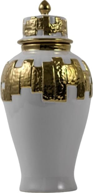 Decor Modern Ginger Jars, vases with lids, Storage Jars for Home Decor, Gilded Decorative Ginger Jars (White, Small)