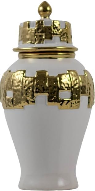 Decor Modern Ginger Jars, vases with lids, Storage Jars for Home Decor, Gilded Decorative Ginger Jars (White, Small)