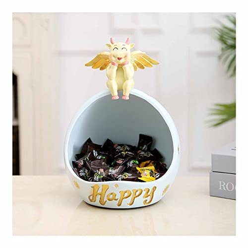 41qsEnixbcL Decor Decorative Bowl for Keys Entryway, Home Living Room Candy Bowl, Creative Cow Resin Figurine, Storage Box,White
