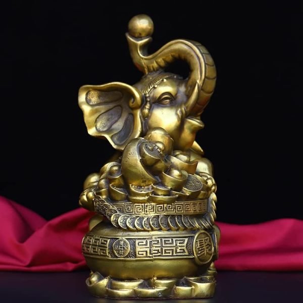 Decor 12" China Lucky Seikos Brass Treasure Bowl Elephant Statue Wealth Ingots Asian Elephant Gather Fortune Office Ornament Town House Exorcism