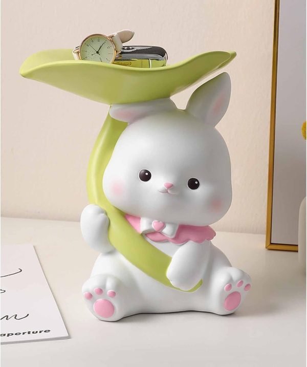 Decor Entryway Bowl for Keys Modern, Creative Resin Rabbit Figurine Key Storage Tray, Birthday Holiday Housewarming Gift,White