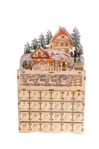 Decor Wooden Christmas Advent Calendar, Countdown to Christmas, LED Holiday Decoration, Battery Operated, Reindeer Village