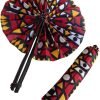 Decor Handmade African Fan-Round Folding Handheld Fan for Costume, Dance, Party, Festival, Summer, Home Decor - Traditional Ankara Fabric Fan with Colorful Ethnic Print, Leather Handle (Design 11)