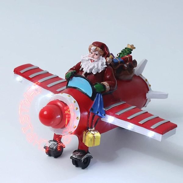 Decor House Ornaments Christmas LED Santa Ornament Santa Claus Flying Plane Santa Sculpture for Holiday Xmas Party Supplies Miniature Gifts