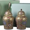 Decor 2 Pack Chinese Enamel Porcelain Ginger Jar Vase With Lid and Gift Box,Decorative Ceramic Temple Jar Vase Tea Storage Jar With Lid Decor for Living Room Bedroom Shelf B (B)
