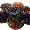 Decor Handmade African Fan-Round Folding Handheld Fan for Costume, Dance, Party, Festival, Summer, Home Decor - Traditional Ankara Fabric Fan with Colorful Ethnic Print, Leather Handle (Design 11)