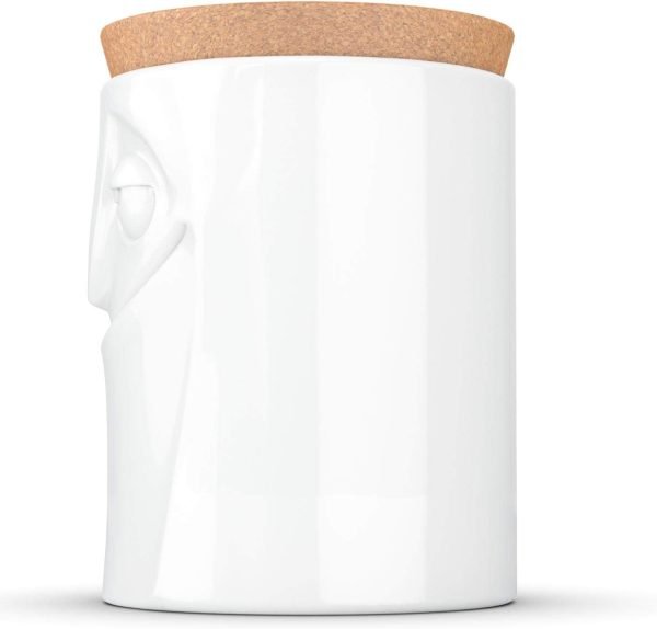 Decor PRODUCTS Porcelain Storage Jar, Charming Face Edition, 57 Oz. White (Single Jar) with Natural Cork Lid