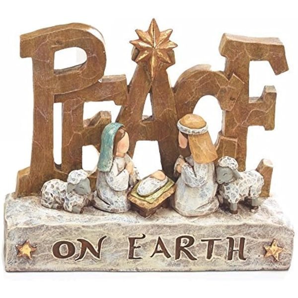 51keuX78uML._AC_US1200 Decor Sculpted Nativity Scene Figures with Christmas Messages - Tabletop Holiday Decorations (Peace)