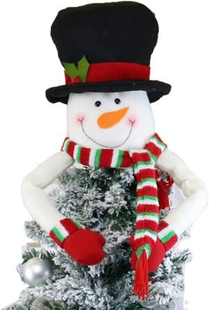 Decor Christmas Tree Topper Snowman Top Hugger for Xmas Tree Holiday Decorations Winter Wonderland Decoration New Year Decorations Ornament with Hat Shawl and Poseable Arms
