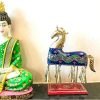 Decor Wooden and Iron Hand Crafted Horse with Bells, Wooden Handmade Emboss Work Bell Horse Decorative Showpiece, Birthday