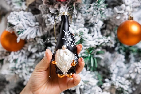Decor Set of 2 Hand Blown Glass Halloween Gnomes Ornaments for Christmas Tree Decorations, Hanging Glass Halloween Gnome Christmas Ornaments