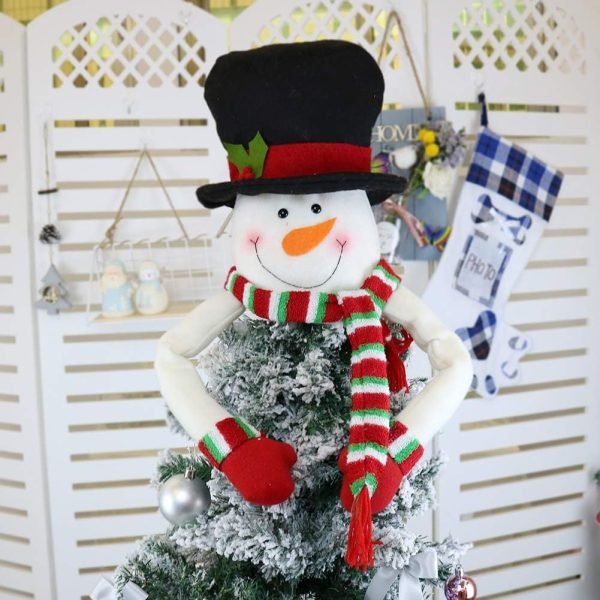 Decor Christmas Tree Topper Snowman Top Hugger for Xmas Tree Holiday Decorations Winter Wonderland Decoration New Year Decorations Ornament with Hat Shawl and Poseable Arms