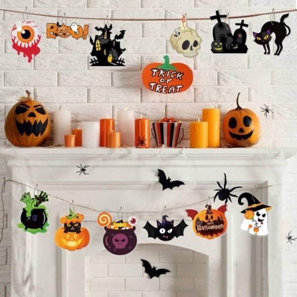 61DQrphEgoL._AC Decor Halloween Ornaments for Tree Decorations - Scary Pumpkin Skull Ghost Halloween Hanging Ornaments Paper Card, Halloween Tree Ornaments with Ropes for Trick or Treat Party Decor - Pack of 12