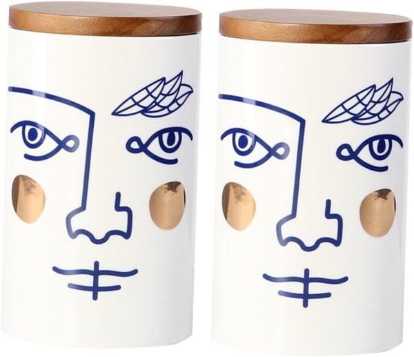 Decor 2 pcs grain storage box airtight ceramic canister Home Storage Decor accessories decorate Noose the face ceramic coffee can containers for storage tea storage tank Storage Box