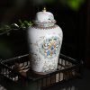 Decor 2 Pack Chinese Enamel Porcelain Ginger Jar Vase With Lid and Gift Box,Decorative Ceramic Temple Jar Vase Tea Storage Jar With Lid Decor for Living Room Bedroom Shelf B (B)
