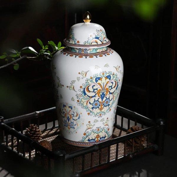 Decor 2 Pack Chinese Enamel Porcelain Ginger Jar Vase With Lid and Gift Box,Decorative Ceramic Temple Jar Vase Tea Storage Jar With Lid Decor for Living Room Bedroom Shelf B (B)