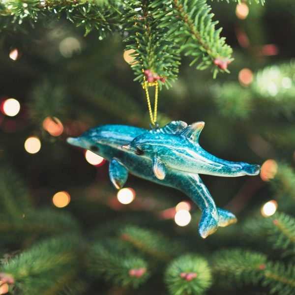 Decor Hand-Painted Dolphin Ornament (Mother and Child) - Unique Coastal Christmas Decor for Your Tree, Ideal for Baby's First Christmas, Beach Themed, Blue Ornaments, or Nautical Xmas Trees