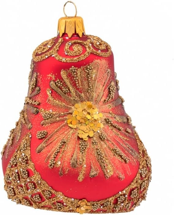 Decor Christmas Bell Ornament 4-Inch Blown Glass (Gold Embellished)