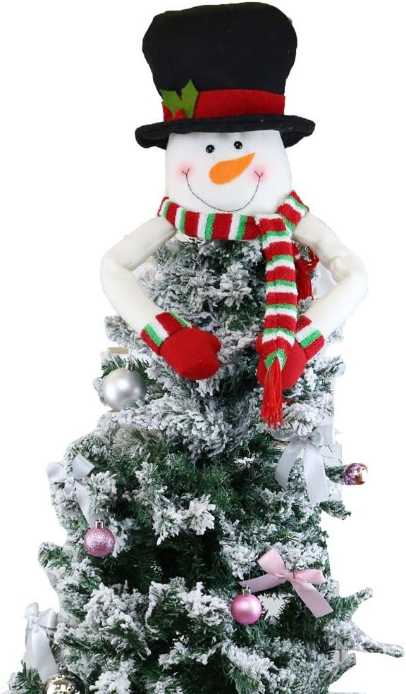 Decor Christmas Tree Topper Snowman Top Hugger for Xmas Tree Holiday Decorations Winter Wonderland Decoration New Year Decorations Ornament with Hat Shawl and Poseable Arms