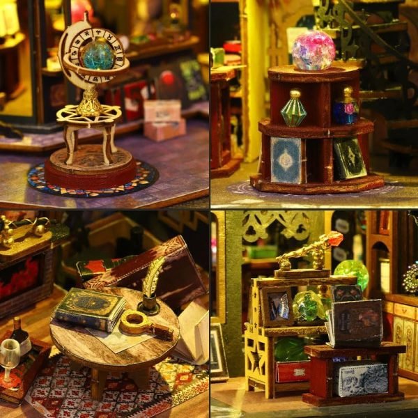 Decor DIY Miniature Dollhouse Kit Magic Castle,Tiny House to Build Live in,Mini Handmade Unzip 3D Wooden Puzzle Furnishing Decor Model(ES012-Holo Magic City)