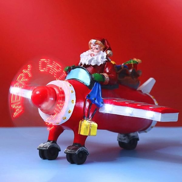 Decor House Ornaments Christmas LED Santa Ornament Santa Claus Flying Plane Santa Sculpture for Holiday Xmas Party Supplies Miniature Gifts
