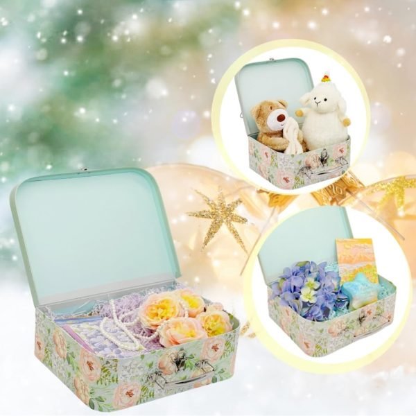 Decor Paperboard Suitcases (Set of 3) Decorative Storage Boxes Storage Gift Boxes With Lids for Photo Storage Home Decoration, Wedding, Birthday, Anniversary and New Year Gift Decoration (Blossom and Dots)