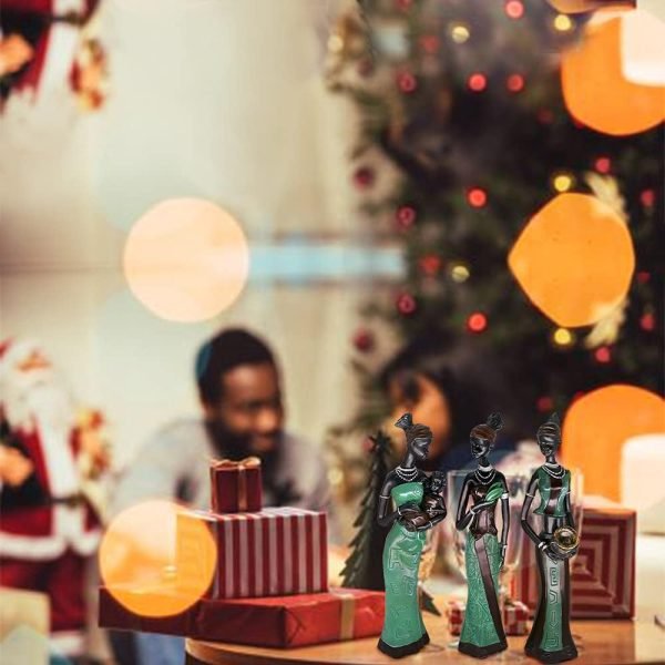 Decor 3 Pack African Women Sculpture,7.5" Women Figurines Exotic Tribal Lady Figurine Black Women Statue Home Office Decor Vintage Collectible Art Crafts Desktop Ornaments Decorations Gift (Green)