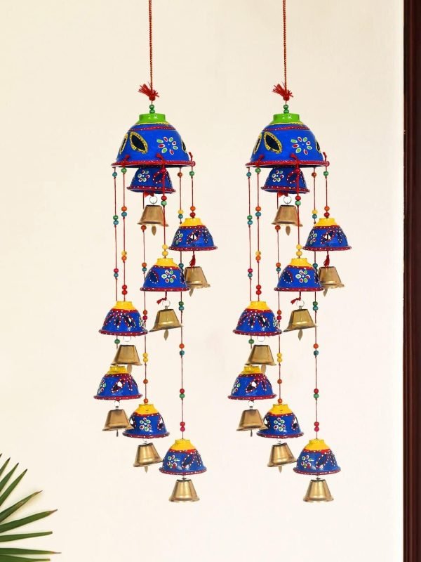 Decor Bells Decorative Hanging Wind Chimes for Indoor and Outdoor Hanging for Home/Office/Hall Decoration Wedding/Event/Party/Haldi/Anniversary/Theme/Birthday Party/Celebration (Pack of 2) Blue