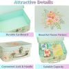 Decor Paperboard Suitcases (Set of 3) Decorative Storage Boxes Storage Gift Boxes With Lids for Photo Storage Home Decoration, Wedding, Birthday, Anniversary and New Year Gift Decoration (Blossom and Dots)