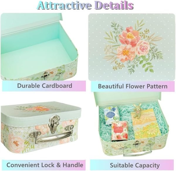 Decor Paperboard Suitcases (Set of 3) Decorative Storage Boxes Storage Gift Boxes With Lids for Photo Storage Home Decoration, Wedding, Birthday, Anniversary and New Year Gift Decoration (Blossom and Dots)