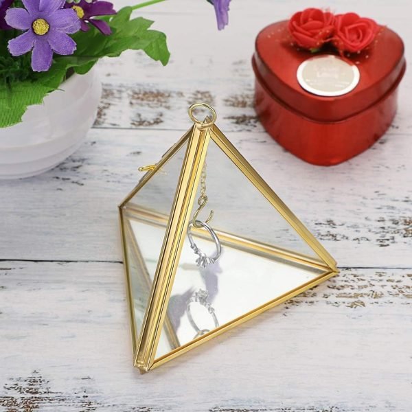 61X4TwILCwL._AC_SL1024 Decor Jewelry Ring Display Holder - Glass Ring Holder Geometric Glass Ring Jewelry Box Wedding Ring Bearer Gift Box Hanging Prism Ring Stand Proposal Ring Display Case (Triangular pyramid)