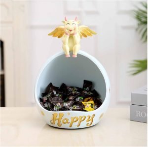 Decor Decorative Bowl for Keys Entryway, Home Living Room Candy Bowl, Creative Cow Resin Figurine, Storage Box,Blue