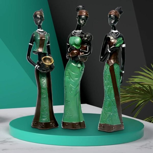 Decor 3 Pack African Women Sculpture,7.5" Women Figurines Exotic Tribal Lady Figurine Black Women Statue Home Office Decor Vintage Collectible Art Crafts Desktop Ornaments Decorations Gift (Green)