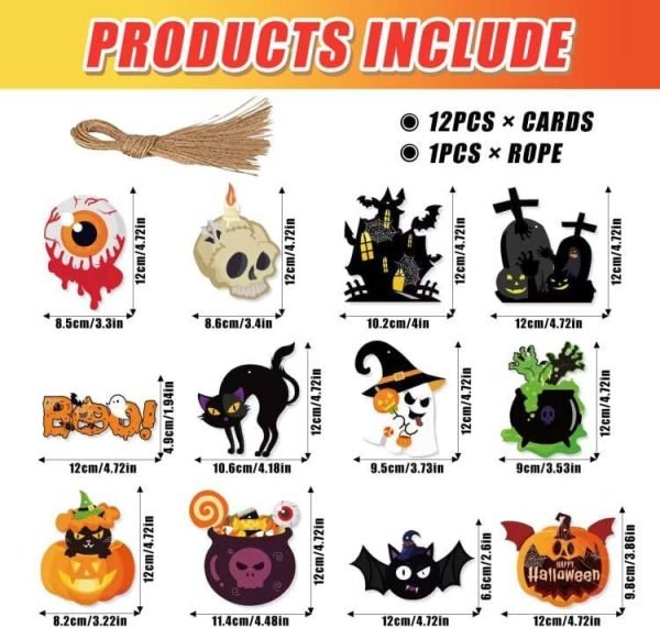 61Z0HCYlZNL._AC Decor Halloween Ornaments for Tree Decorations - Scary Pumpkin Skull Ghost Halloween Hanging Ornaments Paper Card, Halloween Tree Ornaments with Ropes for Trick or Treat Party Decor - Pack of 12