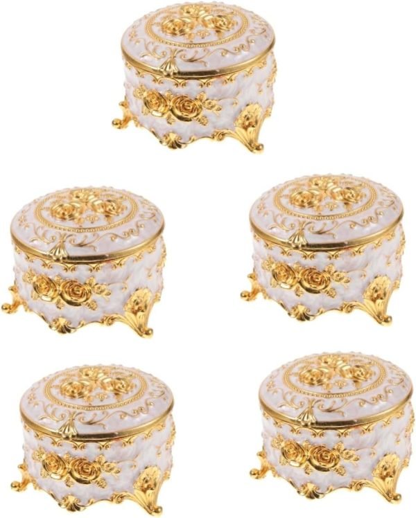 Decor 3pcs Enamel Jewelry Box Jewelry Organizer Earring Organizer Holder Vintage Jewelry Holder Desktop Ornament Necklace Holder Candy Holder Decorative Box Alloy Antique Travel