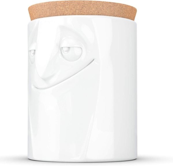 Decor PRODUCTS Porcelain Storage Jar, Charming Face Edition, 57 Oz. White (Single Jar) with Natural Cork Lid