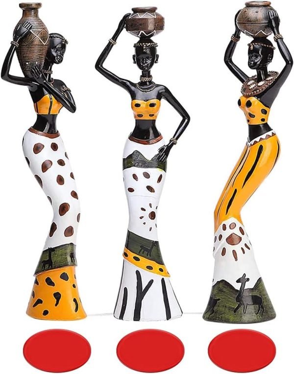 Decor 3 Pack African Women Sculpture,7.5" Women Figurines Exotic Tribal Lady Figurine Black Women Statue Home Office Decor Vintage Collectible Art Crafts Desktop Ornaments Decorations Gift (Green)