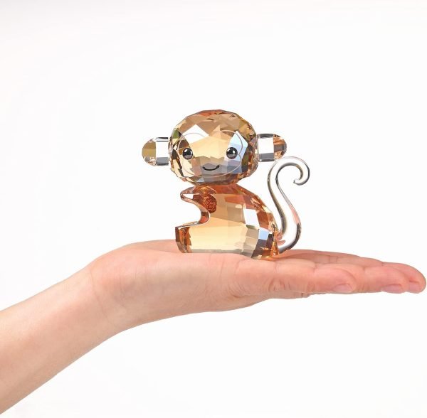 Decor Crystal Cheerful Monkey Cute Animals Lovely Craft Decorations for Home Ornaments Christmas Collectible Birthday Gifts Figurines (White)