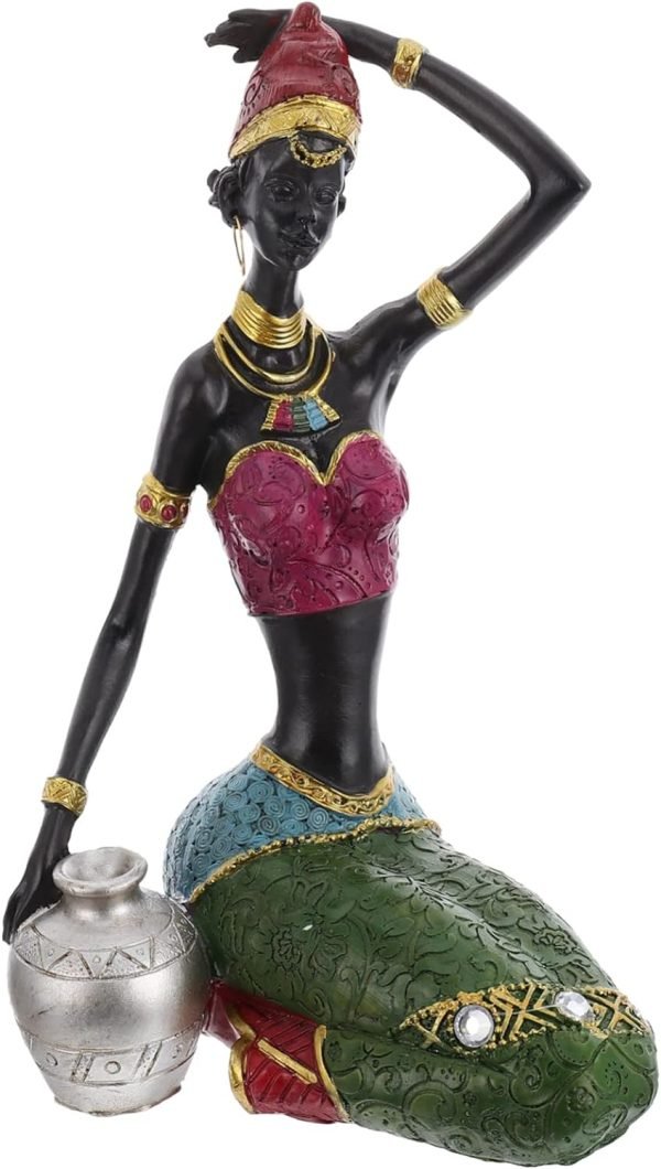 Decor 2 Pcs African Woman Ornament Resin Statue Dragon Keychain Black Women Figurine Crafted African Figurine Ethnic Figurine House Decorations for Home Tribal Miss Human Body Gift