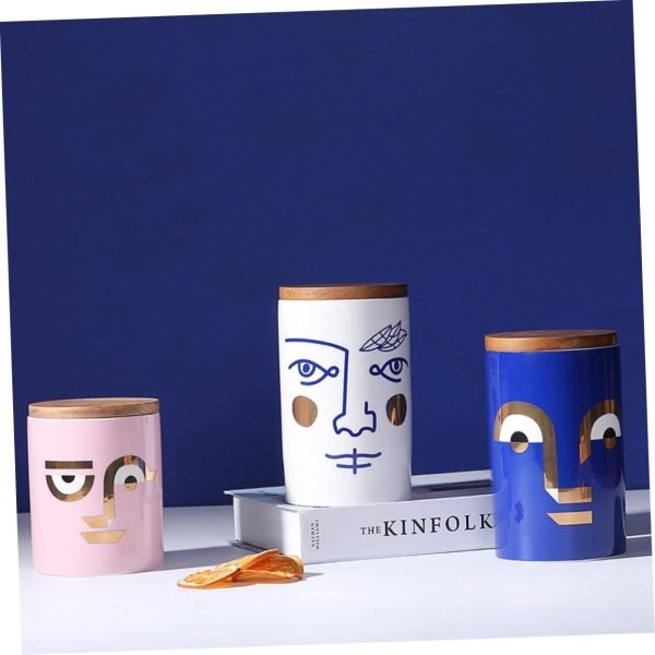 Decor 2 pcs grain storage box airtight ceramic canister Home Storage Decor accessories decorate Noose the face ceramic coffee can containers for storage tea storage tank Storage Box