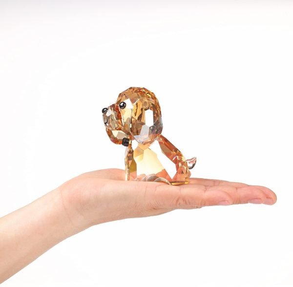 Decor Crystal Dog Puppy Cute Valentines Day Sweet Gifts Figurine Collection Animal Collectible Ornament Lovely (Gold)