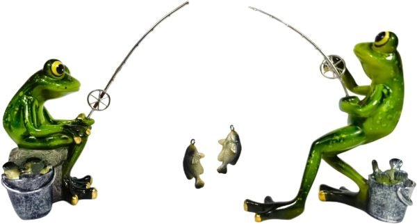 Decor Frog Figurines Decor Funny Cute Craft Resin Frog Sculpture Statue for Home Office Desk Tabletop Bathroom Decoration, Ornament Gift (Fishing Frog)