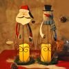 Decor 2 Pack Christmas Candle Lantern with LED Lights, Metal Lighted Santa Claus Lanterns for Christmas Holiday Home Decorations