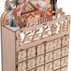 Decor Wooden Christmas Advent Calendar, Countdown to Christmas, LED Holiday Decoration, Battery Operated, Reindeer Village