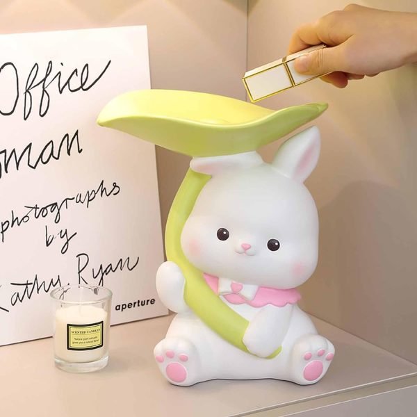 Decor Entryway Bowl for Keys Modern, Creative Resin Rabbit Figurine Key Storage Tray, Birthday Holiday Housewarming Gift,White