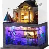 Decor DIY Miniature Dollhouse Wooden Furniture Kit,Handmade Mini Modern Villa Model,1:24 Scale Creative Doll House Toys ES009