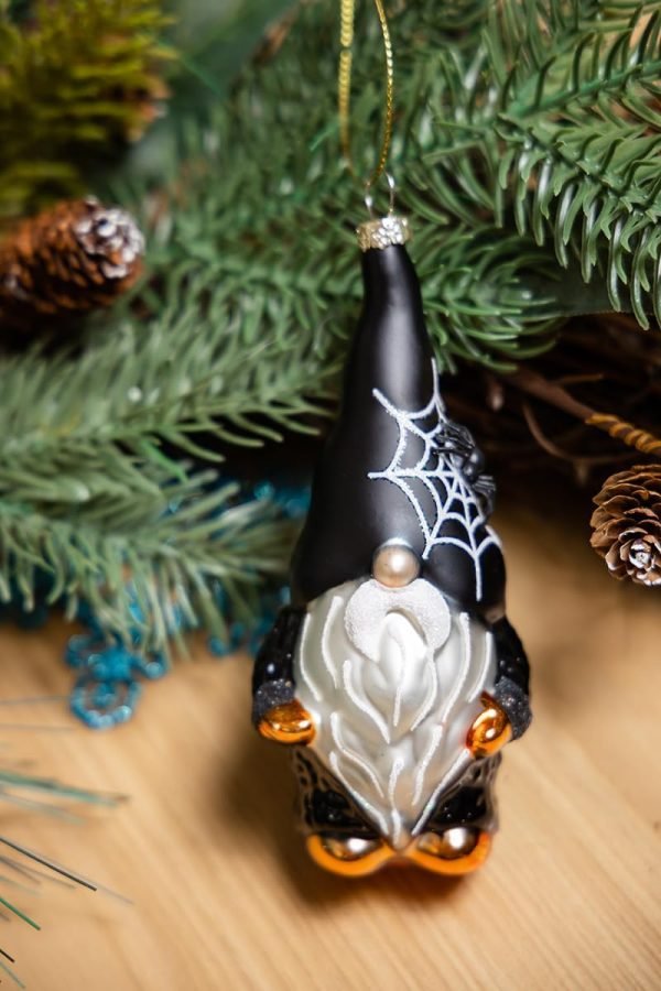 Decor Set of 2 Hand Blown Glass Halloween Gnomes Ornaments for Christmas Tree Decorations, Hanging Glass Halloween Gnome Christmas Ornaments