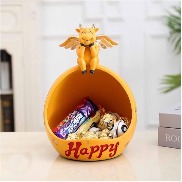 61rARPr1BdL._AC_SL1500 Decor Decorative Bowl for Keys Entryway, Home Living Room Candy Bowl, Creative Cow Resin Figurine, Storage Box,White