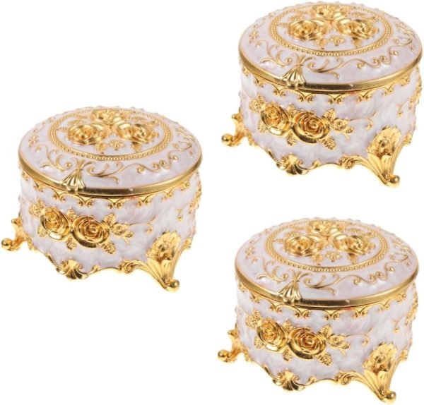 Decor 3pcs Enamel Jewelry Box Jewelry Organizer Earring Organizer Holder Vintage Jewelry Holder Desktop Ornament Necklace Holder Candy Holder Decorative Box Alloy Antique Travel